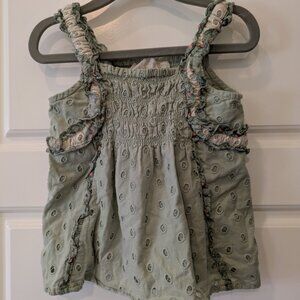 Anthropologie "Forever That Girl"  Toddler Eyelet Top Green & Cream Size 2T
